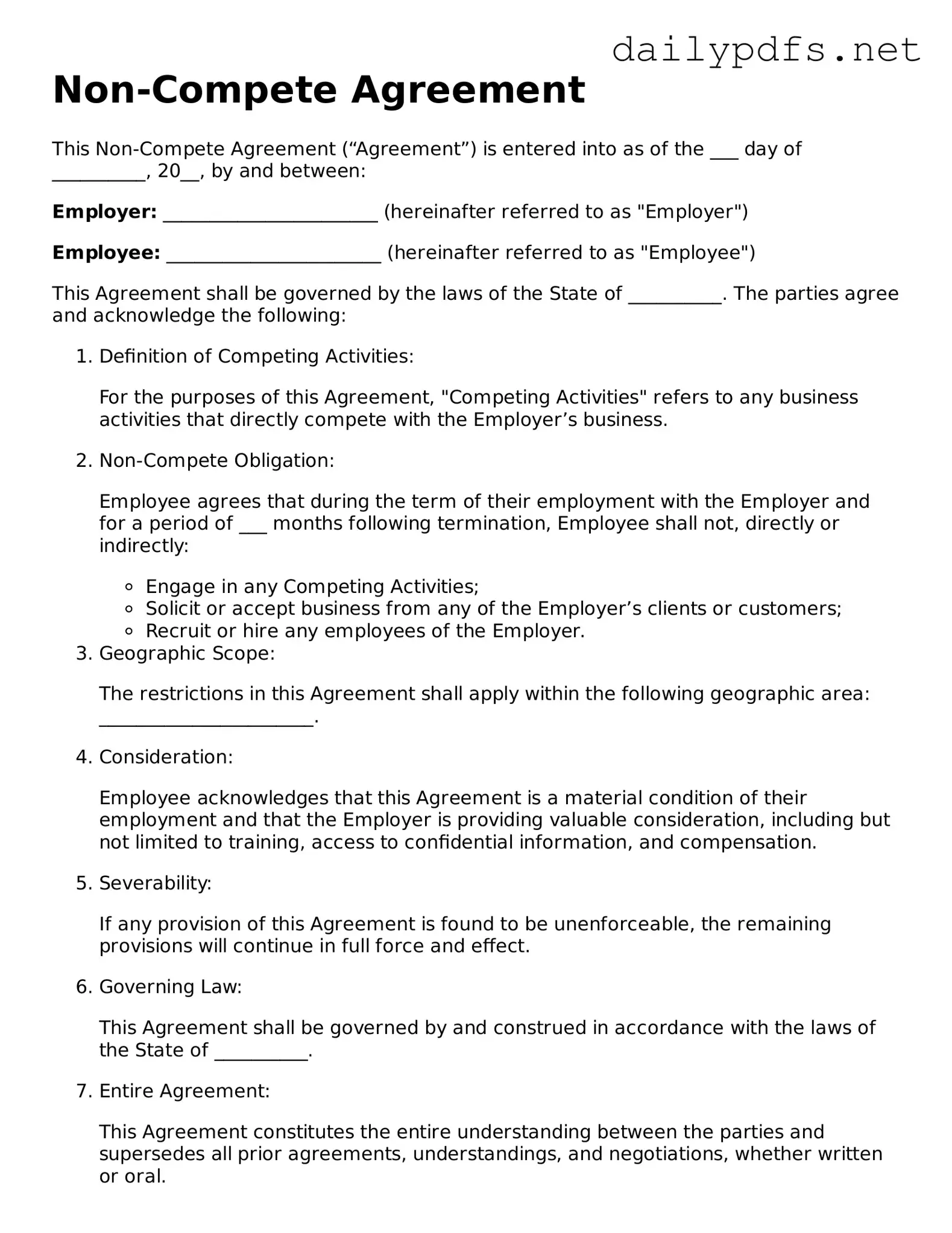 Printable Non-compete Agreement Document