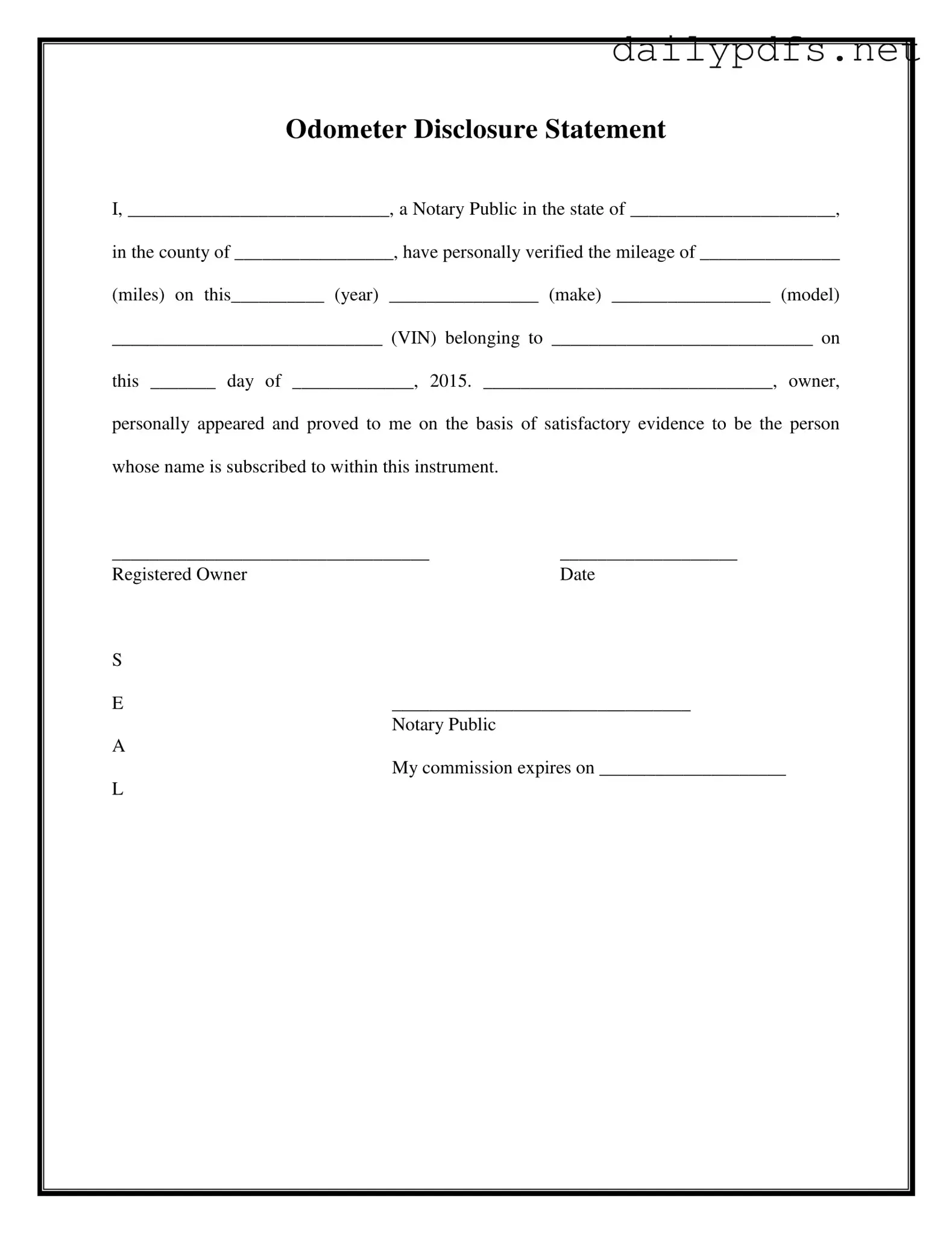 Fill Out Your Notarized Odometer Statement Form