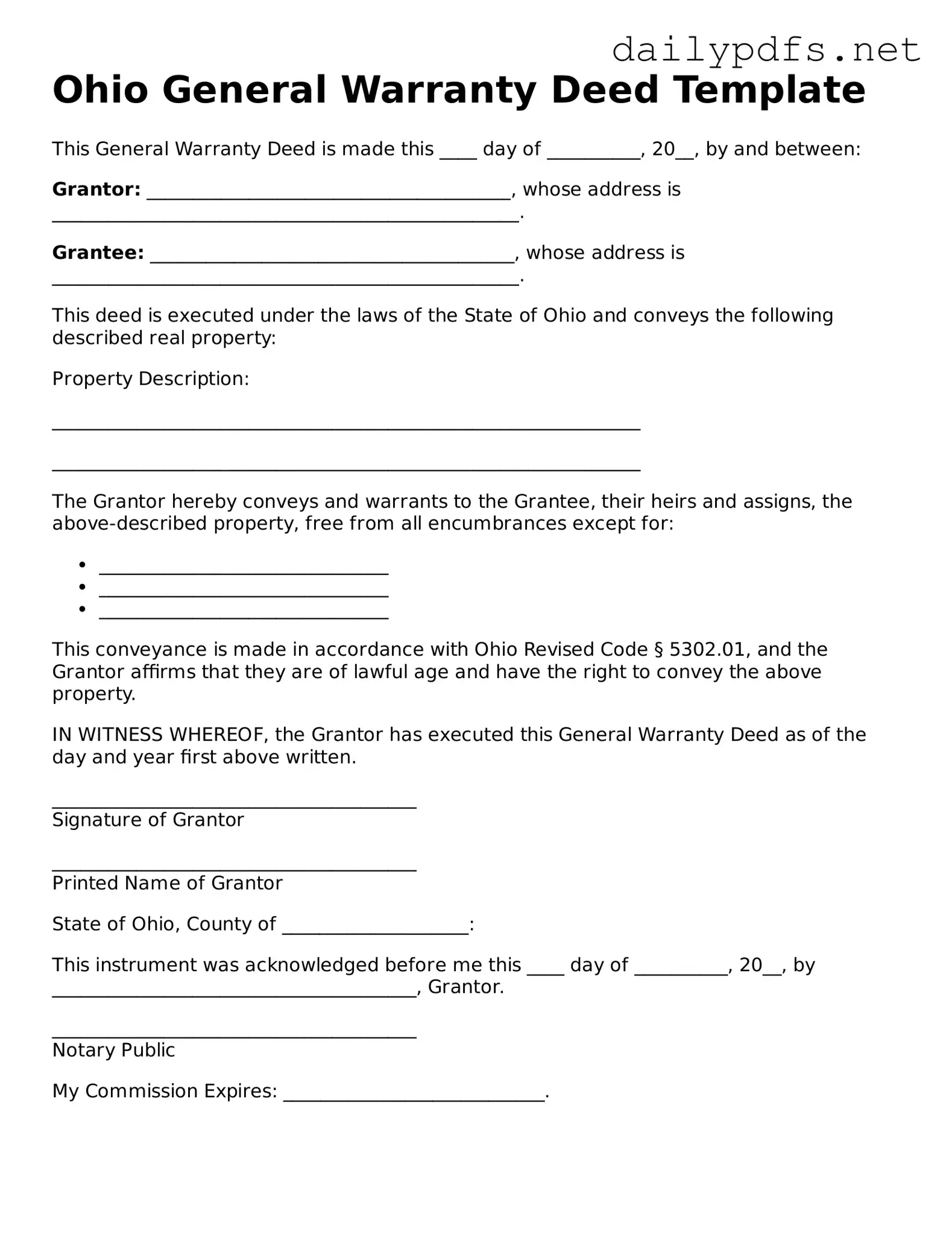 Free  Deed Template for Ohio