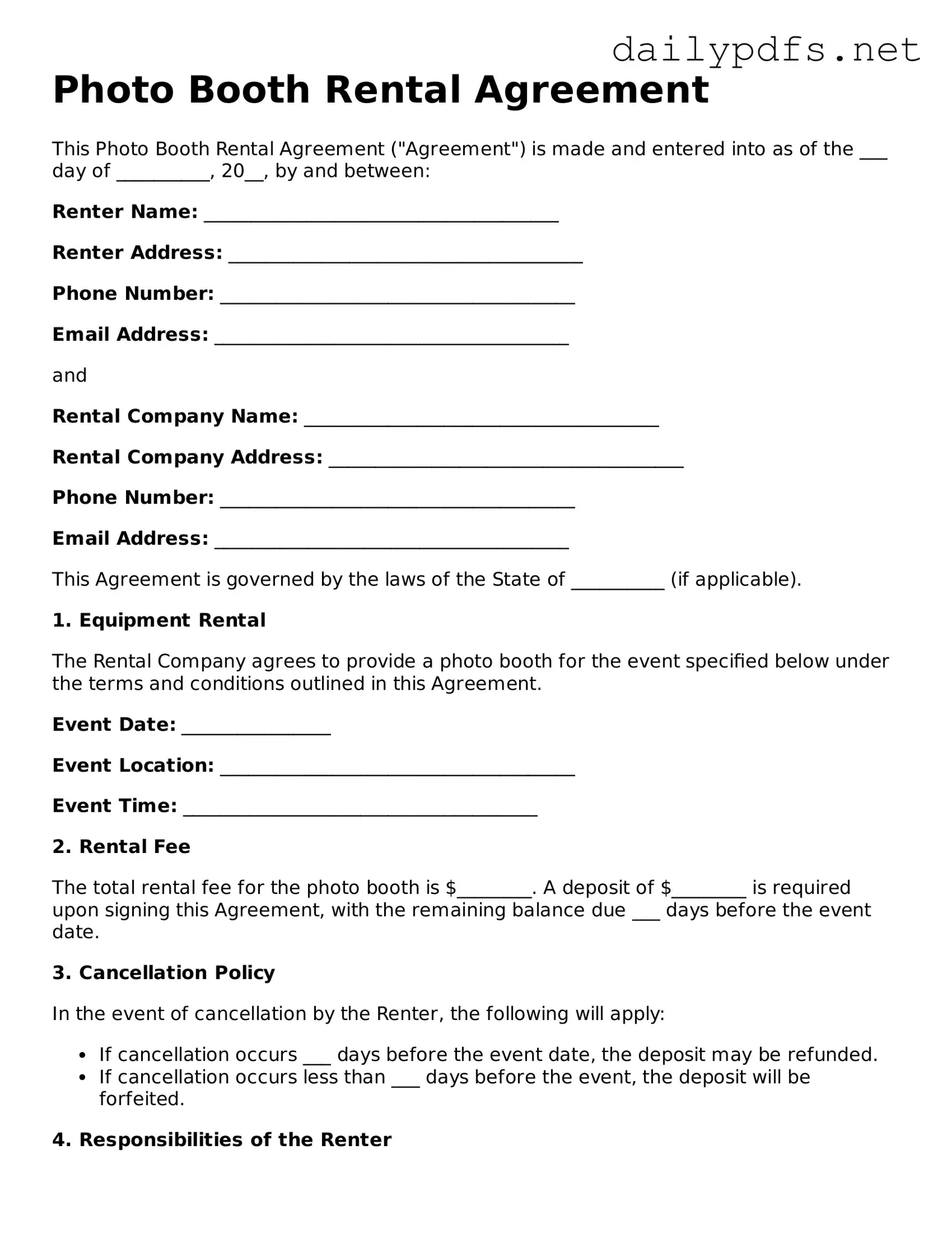 Printable Photo Booth Rental Agreement Document