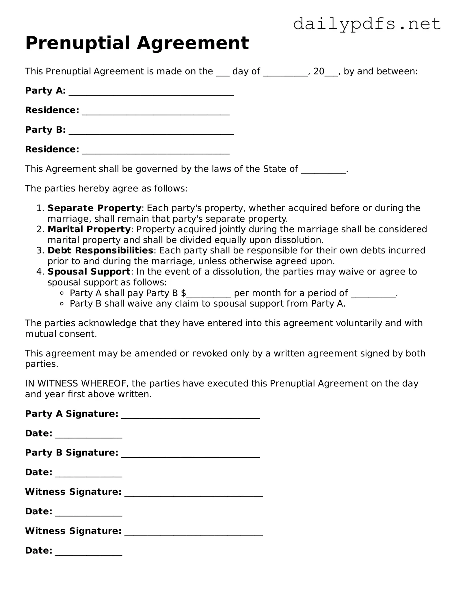 Printable Prenuptial Agreement Document