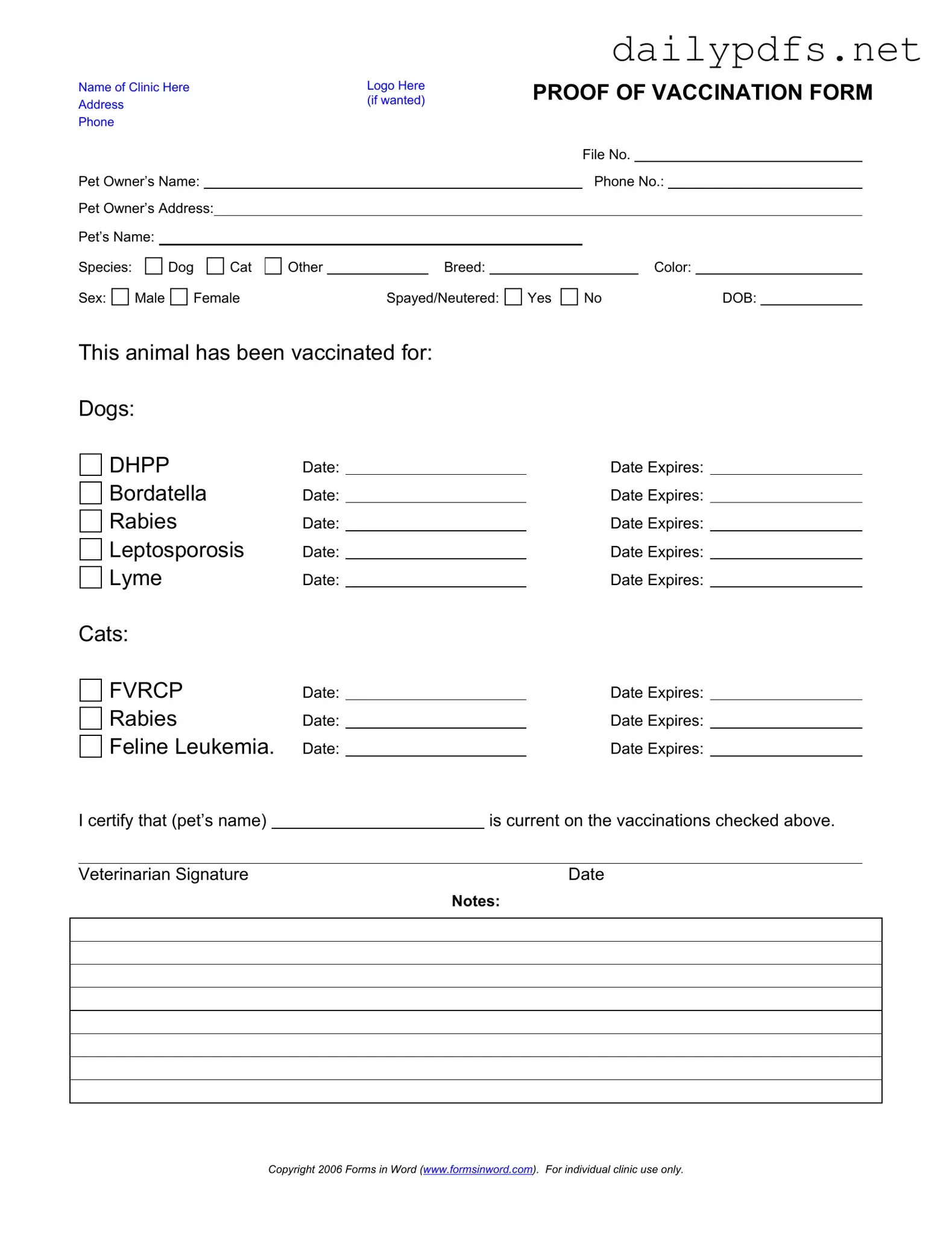 Fill Out Your Proof Of Vaccination Dog Form