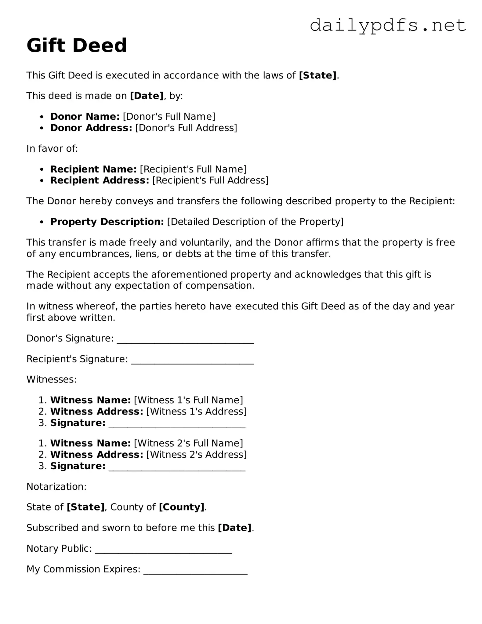 Printable Gift Deed Document