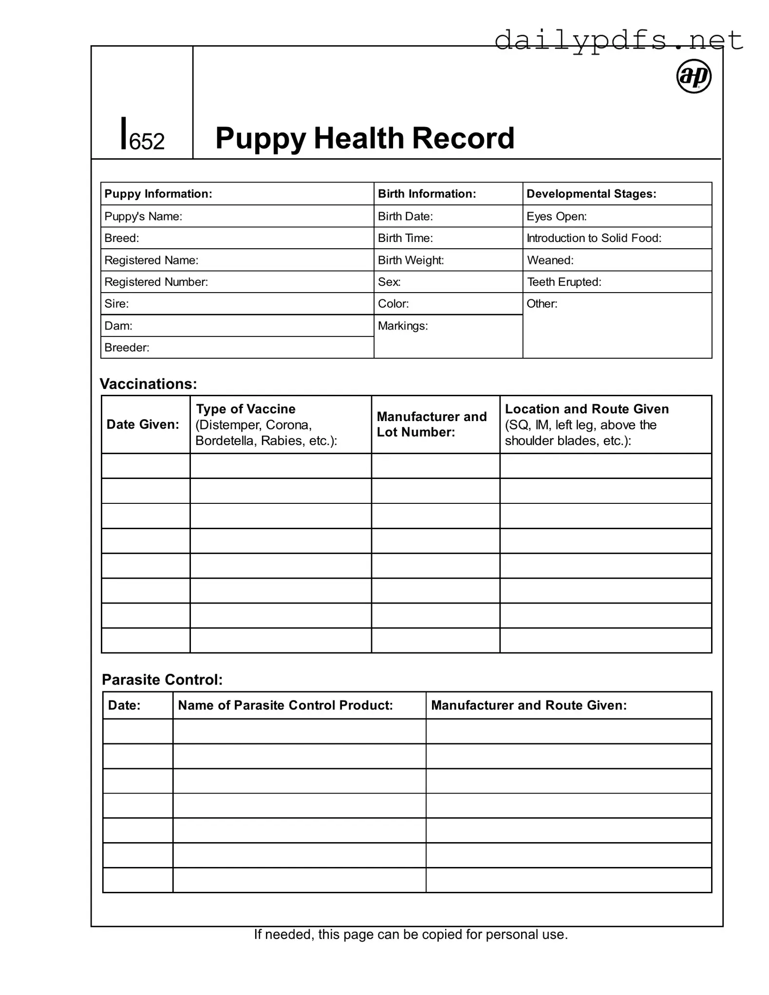 Fill Out Your Puppy Health Record Form
