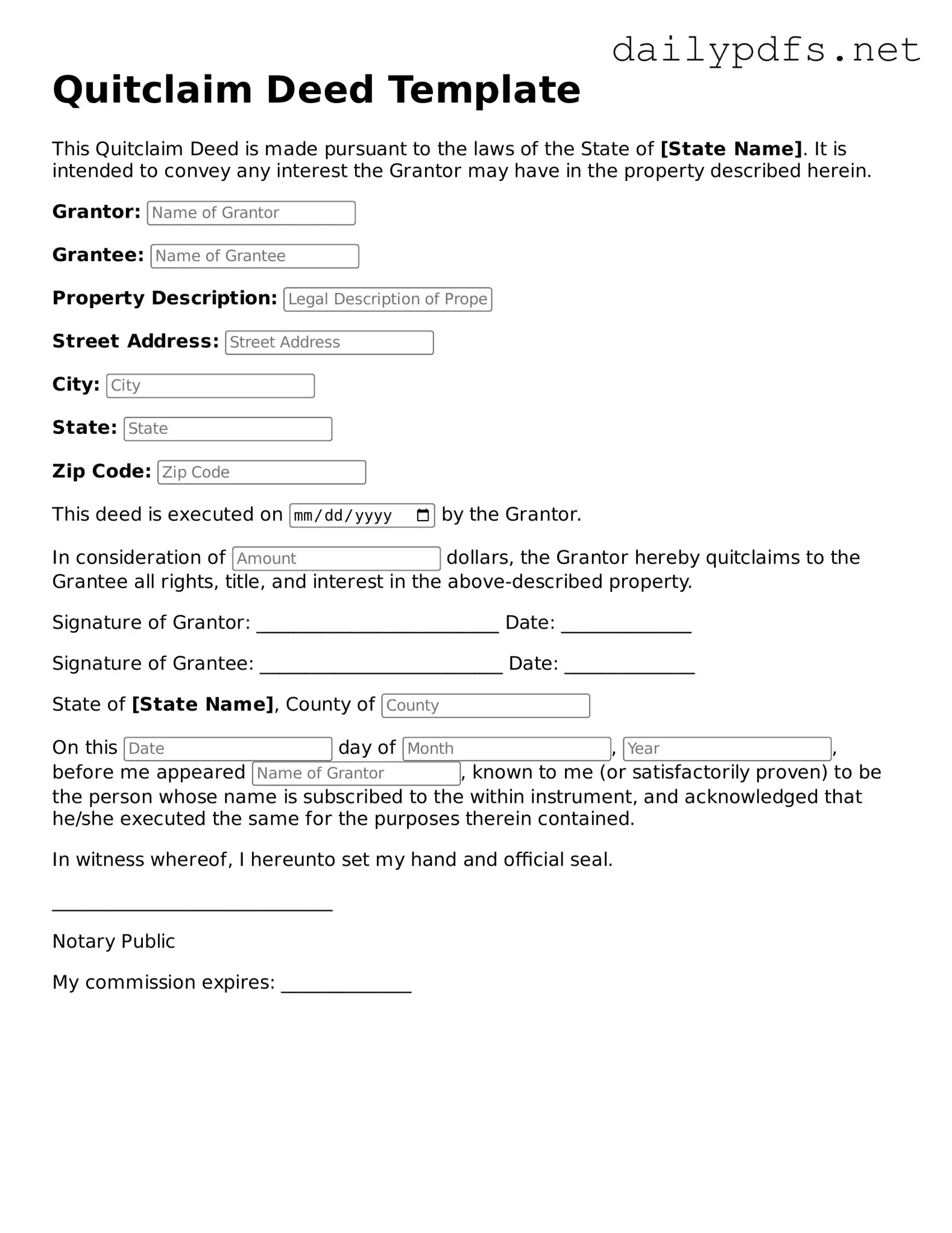 Printable Quitclaim Deed Document