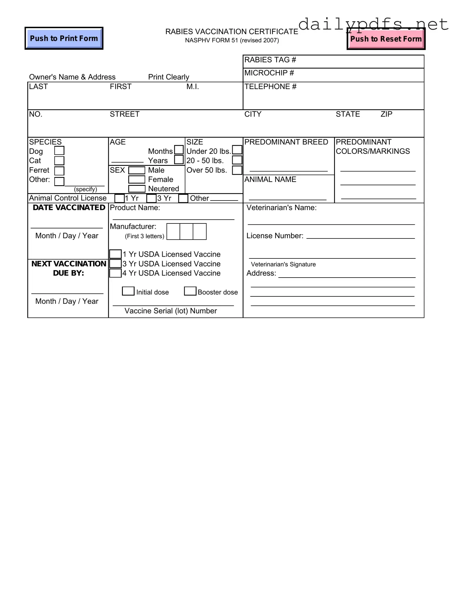 Fill Out Your Rabies Certificate Form