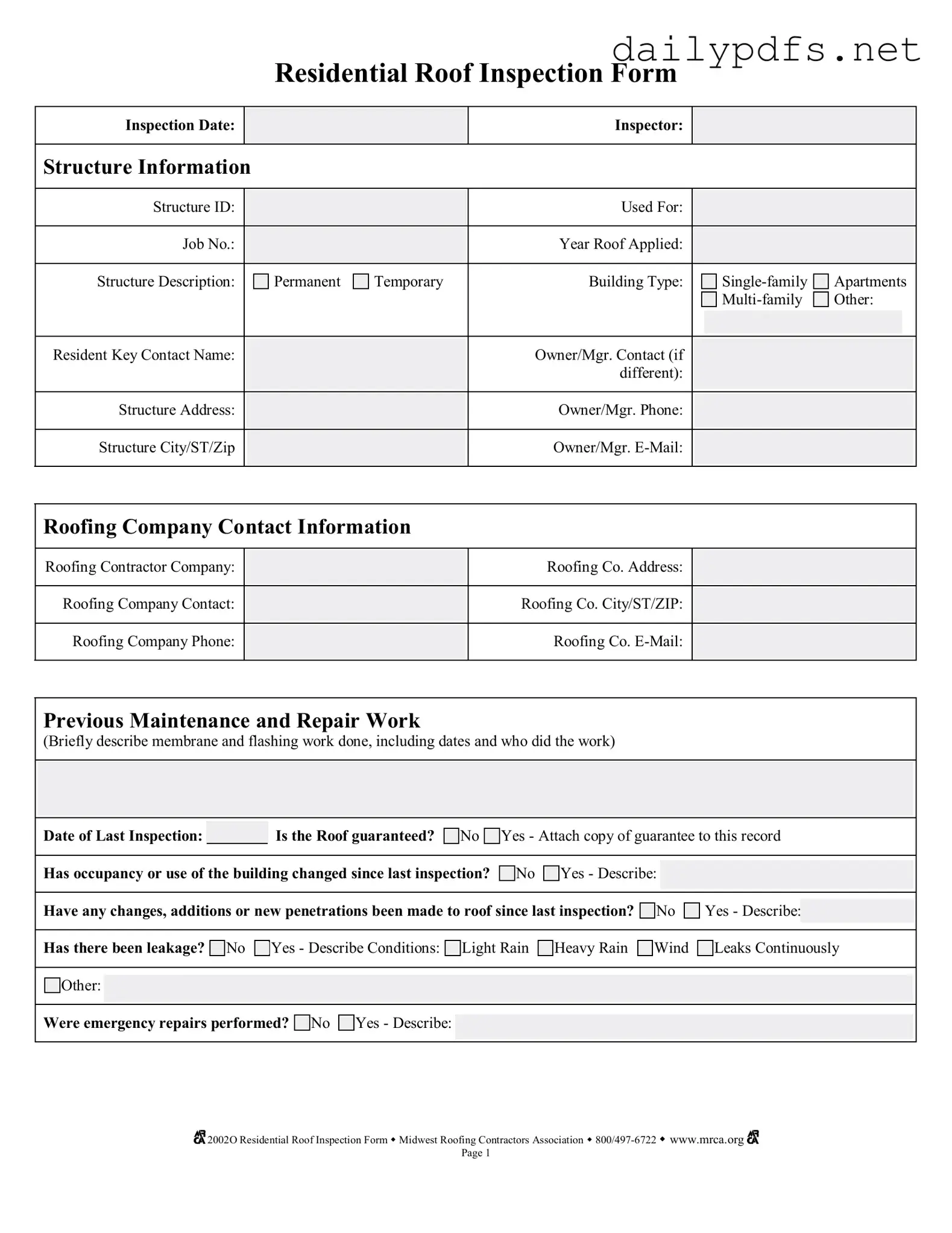 Fill Out Your Roof Inspection Form