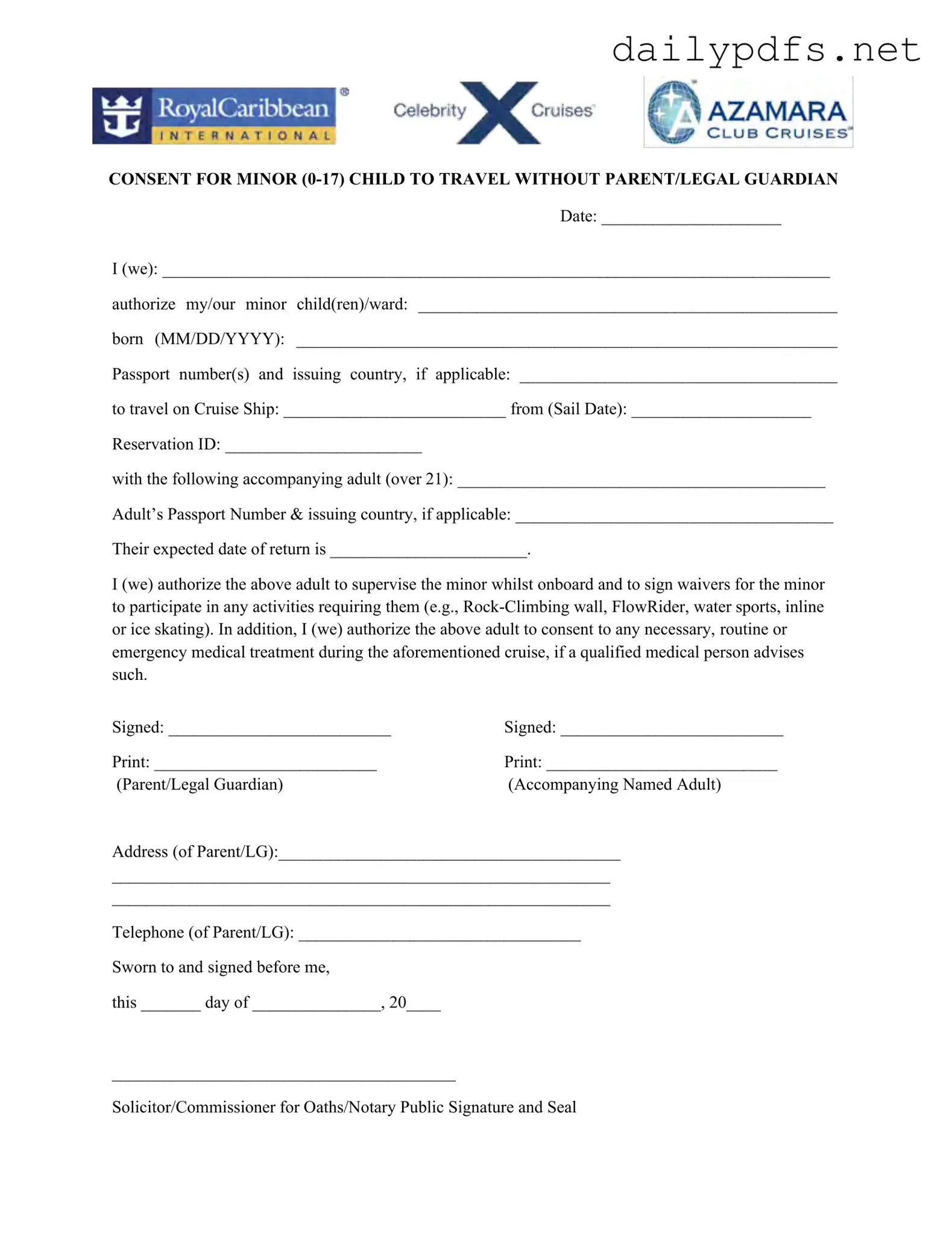 Fill Out Your Royal Caribbean Parental Consent Form