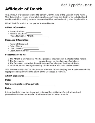 Printable Affidavit of Death Document