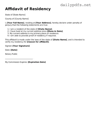 Printable Affidavit of Residency Document