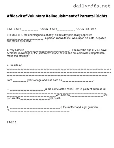 Fill Out Your Affidavit Parental Rights Form
