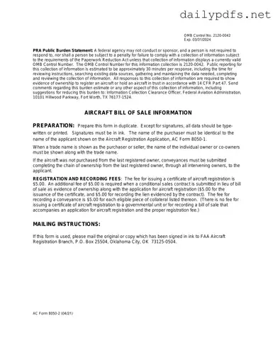 Fill Out Your Aircraft Bill of Sale AC 8050-2 Form