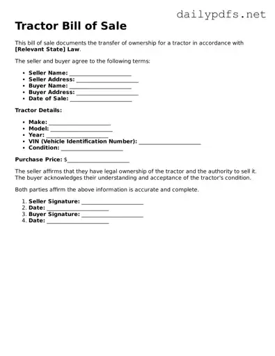 Printable Tractor Bill of Sale Document