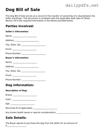 Printable Dog Bill of Sale Document