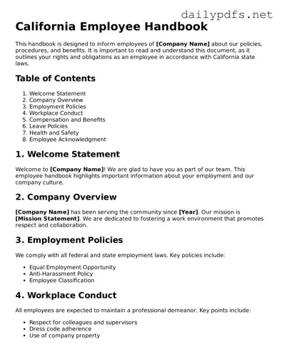 Free  Employee Handbook Template for California