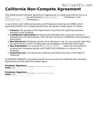 Free  Non-compete Agreement Template for California