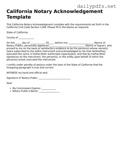 Free  Notary Acknowledgement Template for California