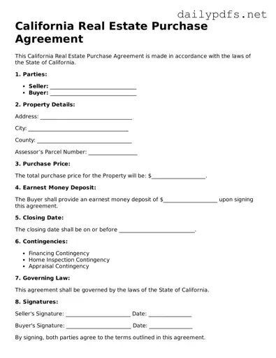 Free  Real Estate Purchase Agreement Template for California