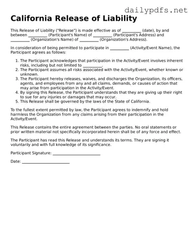 Free  Release of Liability Template for California