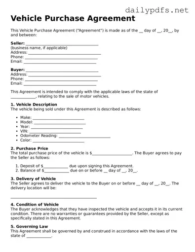 Printable Vehicle Purchase Agreement Document