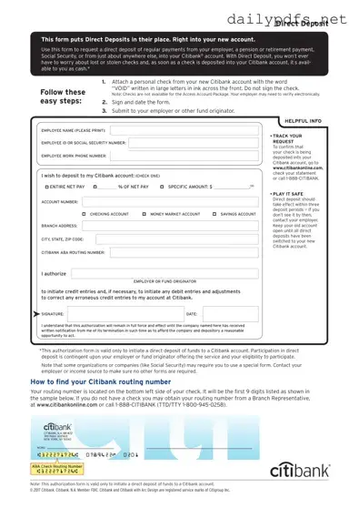 Fill Out Your Citibank Direct Deposit Form