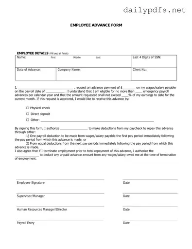 Fill Out Your Employee Advance Form