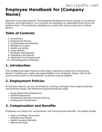 Printable Employee Handbook Document