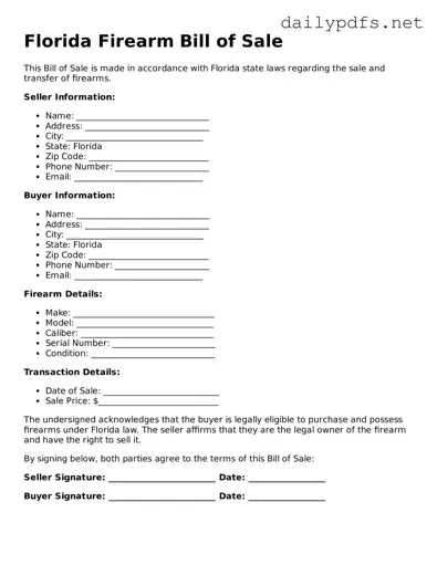 Free  Firearm Bill of Sale Template for Florida