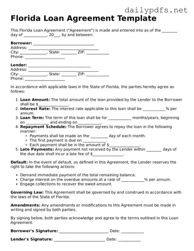 Free  Loan Agreement Template for Florida