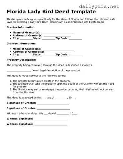 Free  Lady Bird Deed Template for Florida