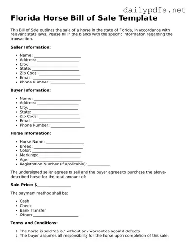 Free  Horse Bill of Sale Template for Florida