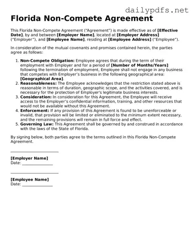 Free  Non-compete Agreement Template for Florida
