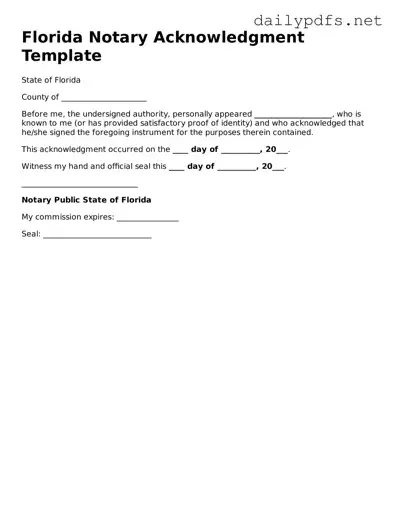 Free  Notary Acknowledgement Template for Florida