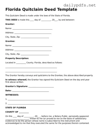 Free  Quitclaim Deed Template for Florida
