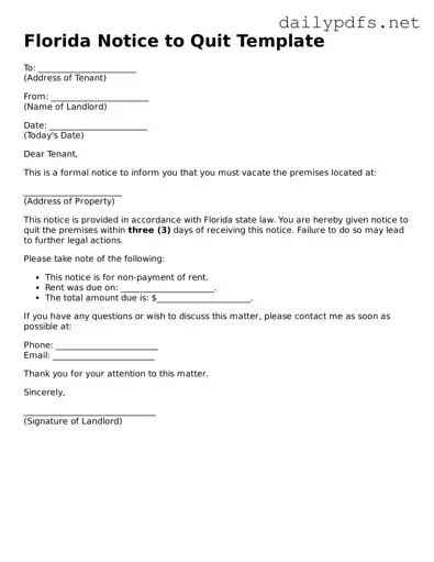 Free  Notice to Quit Template for Florida