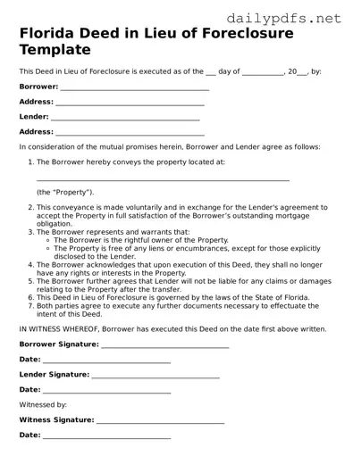Free  Deed in Lieu of Foreclosure Template for Florida
