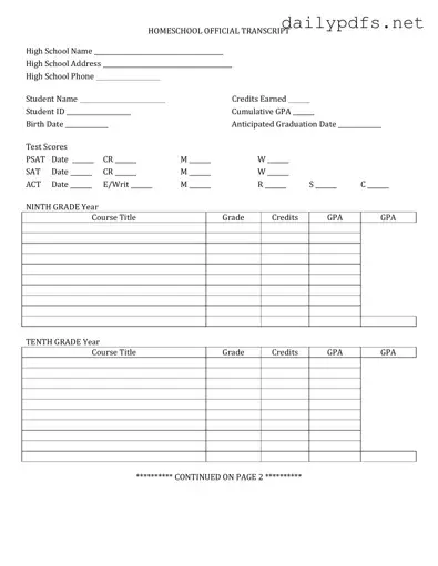 Fill Out Your High School Transcript Form