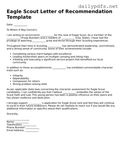 Printable Eagle Scout Letter of Recommendation Document