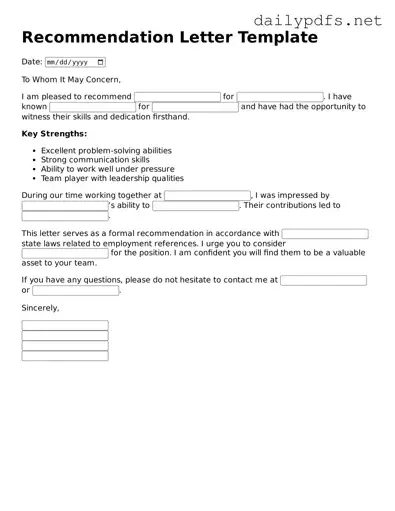 Printable Recommendation Letter Document