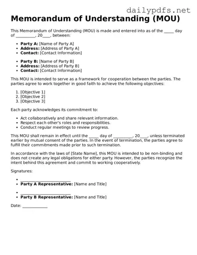 Printable Memorandum of Understanding Document