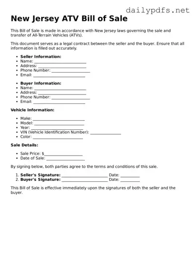 Free  ATV Bill of Sale Template for New Jersey