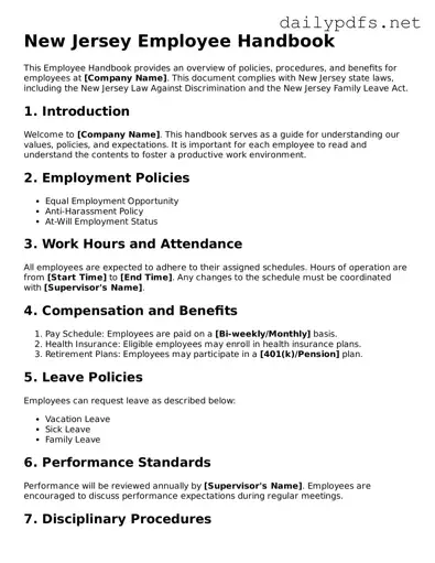 Free  Employee Handbook Template for New Jersey