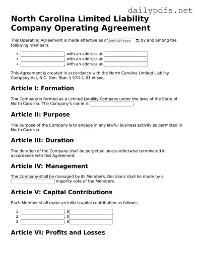 Free  Operating Agreement Template for North Carolina