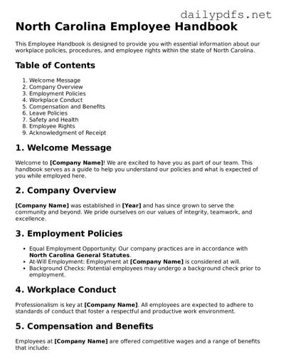 Free  Employee Handbook Template for North Carolina
