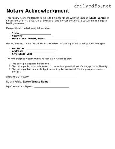 Printable Notary Acknowledgement Document