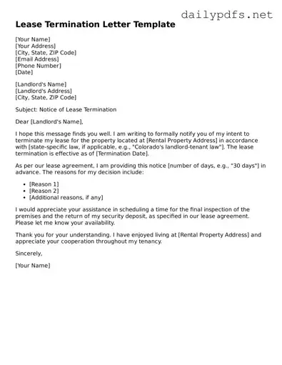 Printable Lease Termination Letter Document