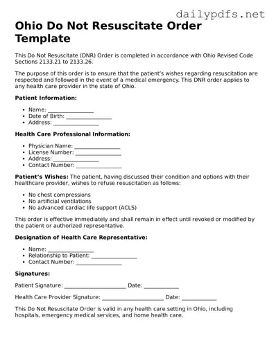 Free  Do Not Resuscitate Order Template for Ohio