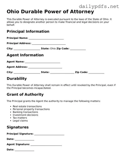 Free  Durable Power of Attorney Template for Ohio