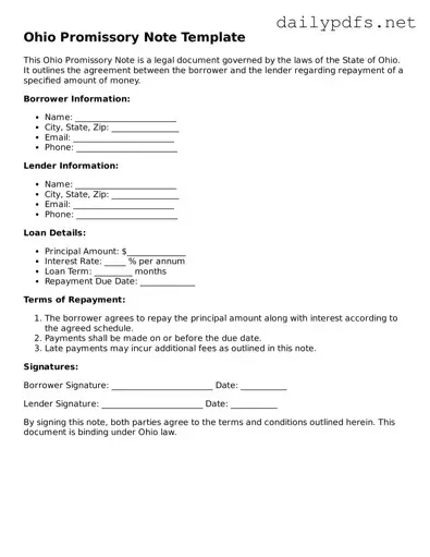 Free  Promissory Note Template for Ohio
