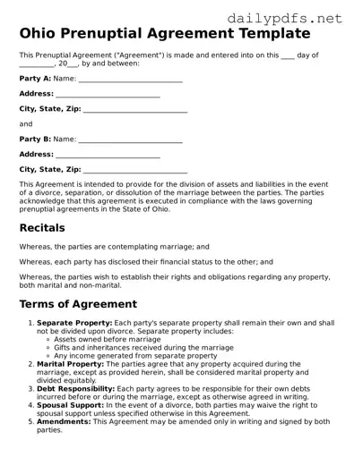 Free  Prenuptial Agreement Template for Ohio